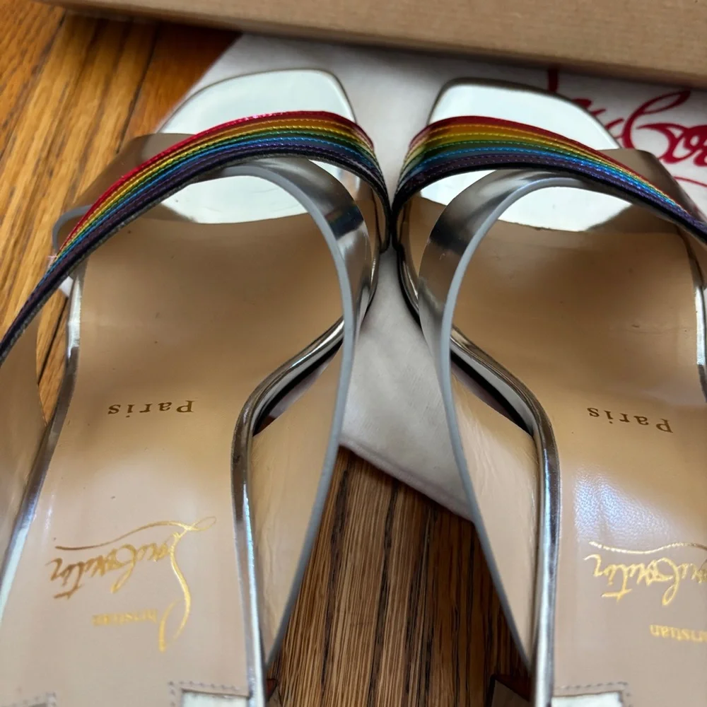 Christian Louboutin Arkenmule Silver Rainbow 55 Heel Sandals | size 38.5 - Picture 6 of 10